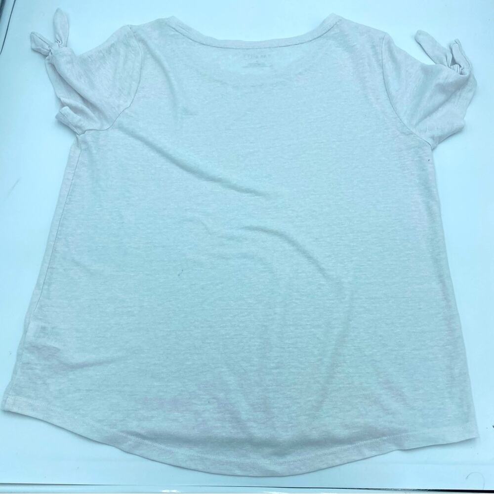 Talbots Top Linen Tie Short Sleeves Costal Classic White Medium